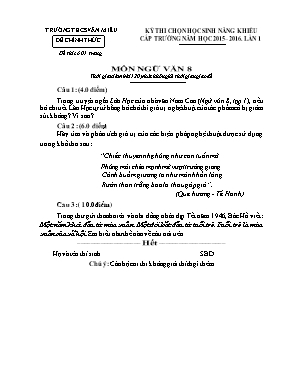Đề thi chọn học sinh năng khiếu cấp trường năm học 2015  2016. lần 1 môn Ngữ văn 8